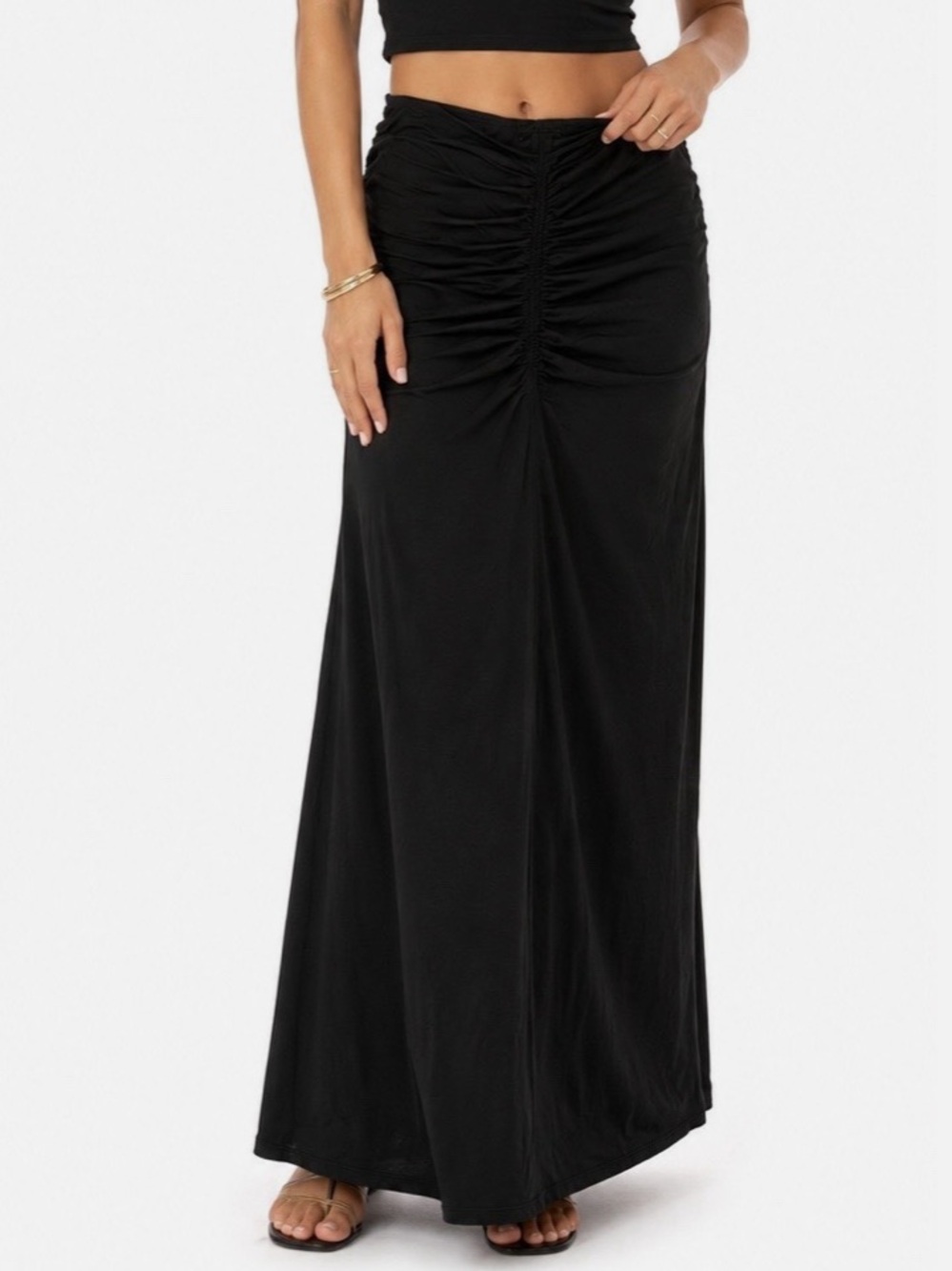 House of Harlow Black Ruched Maxi Skirt